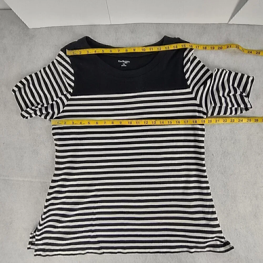 Kim Rogers Black, White Stripe Soft 100% Cotton 3/4 Sleeve Top Blouse Size PXL - Picture 7 of 12